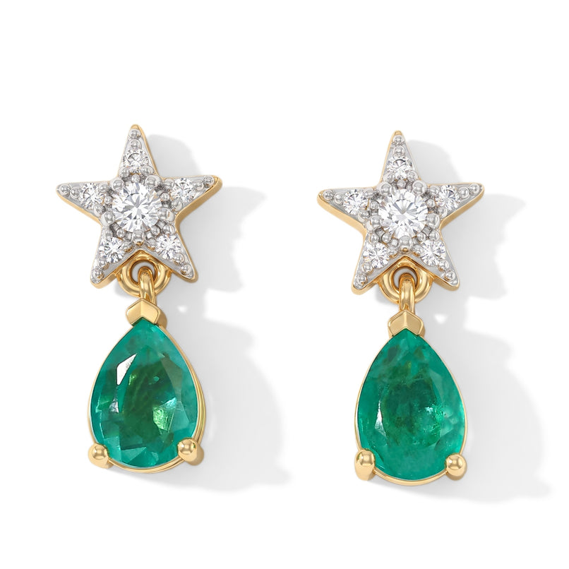 D'Joy - Colombian Colour Emeraldine Quartz & White Zircon Dangling Earring with Push Post in Yellow Gold Plated Sterling Silver 2.20 Ct._8710145