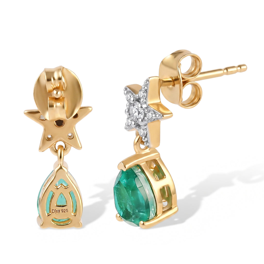 D'Joy - Colombian Colour Emeraldine Quartz & White Zircon Dangling Earring with Push Post in Yellow Gold Plated Sterling Silver 2.20 Ct._8710145_2