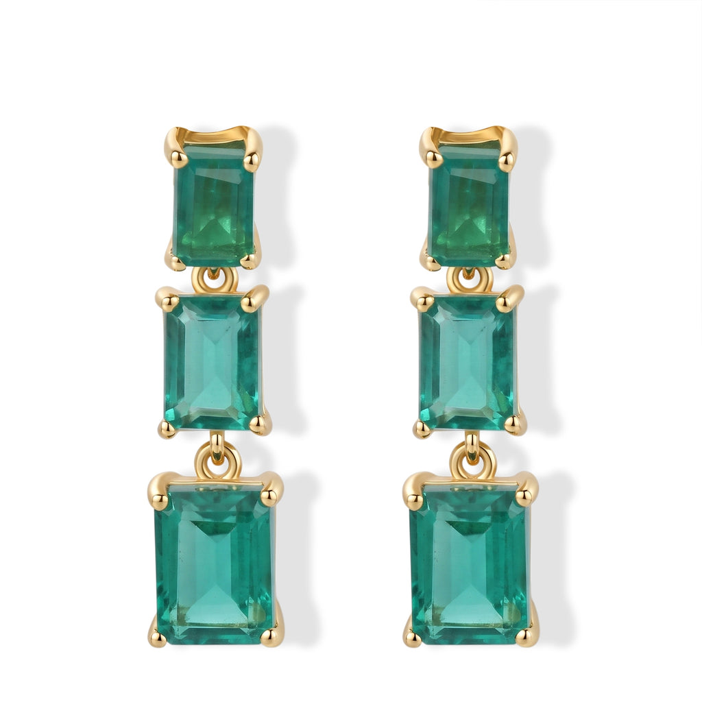 D'Joy - Colombian Colour Emeraldine Quartz Dangling Earring with Push Post in Yellow Gold Plated Sterling Silver 7.83 Ct._8710146