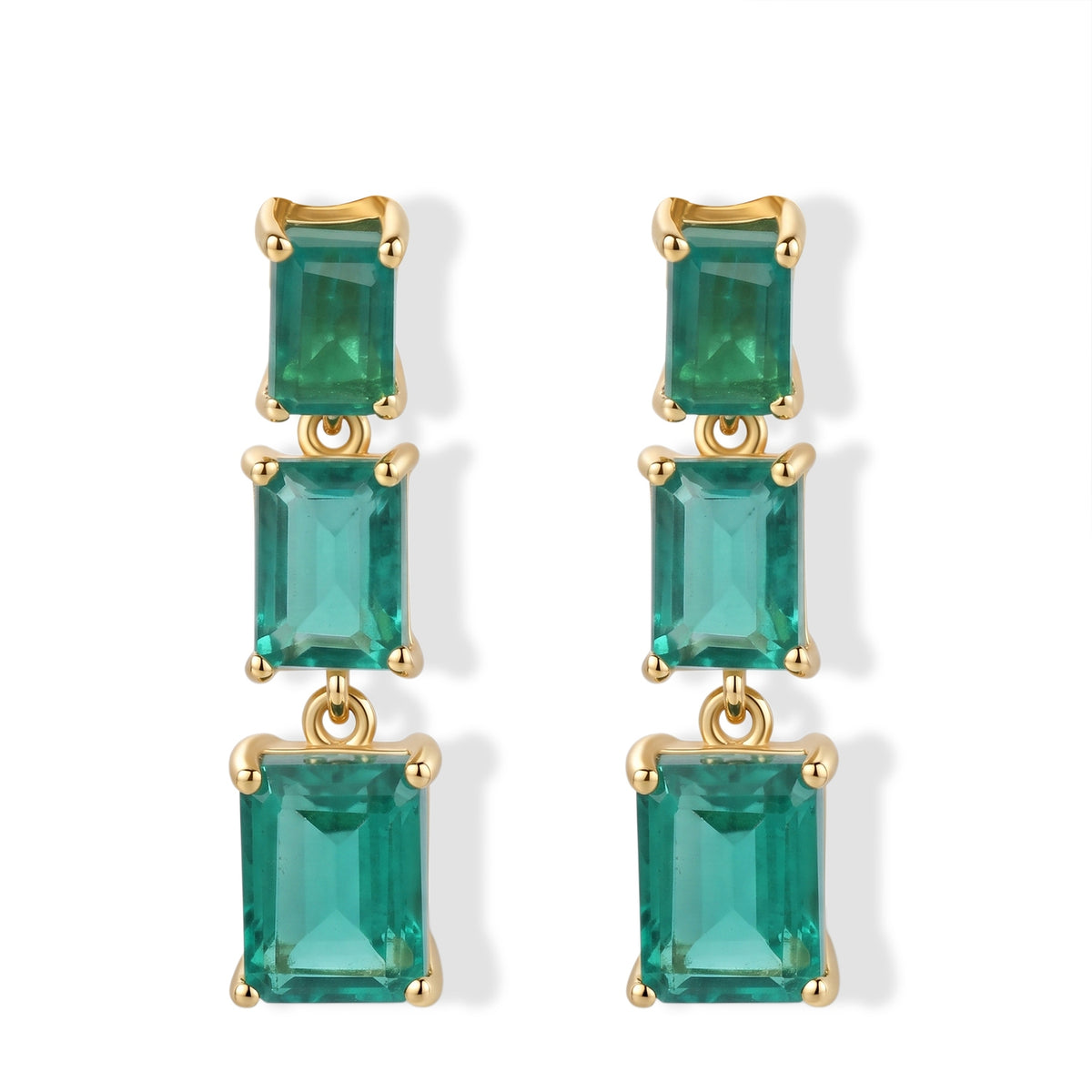 D'Joy - Colombian Colour Emeraldine Quartz Dangling Earring with Push Post in Yellow Gold Plated Sterling Silver 7.83 Ct. V32638653 0