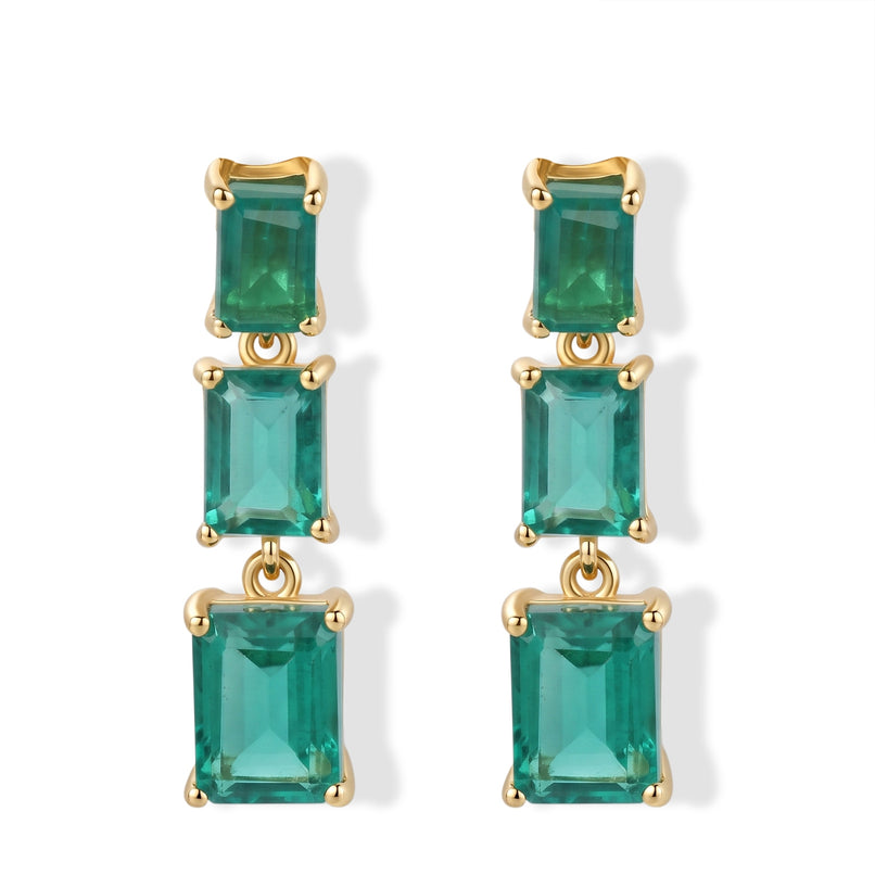 D'Joy - Colombian Colour Emeraldine Quartz Dangling Earring with Push Post in Yellow Gold Plated Sterling Silver 7.83 Ct._8710146