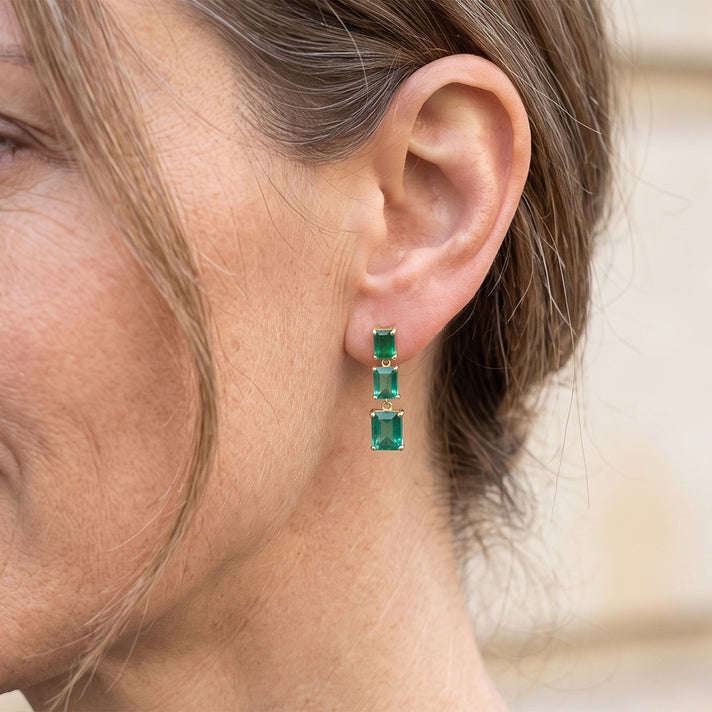 D'Joy - Colombian Colour Emeraldine Quartz Dangling Earring with Push Post in Yellow Gold Plated Sterling Silver 7.83 Ct. 8710146 2