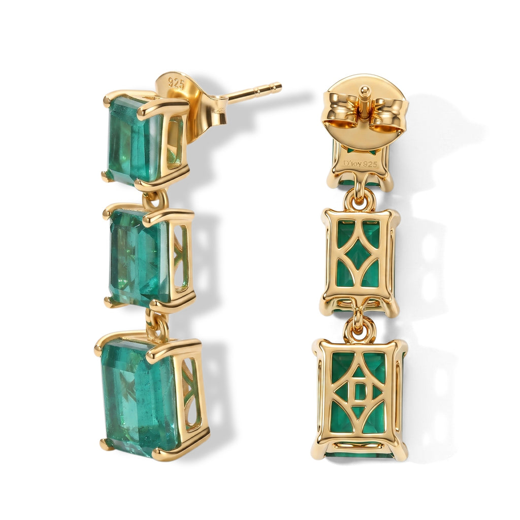 D'Joy - Colombian Colour Emeraldine Quartz Dangling Earring with Push Post in Yellow Gold Plated Sterling Silver 7.83 Ct._8710146_2