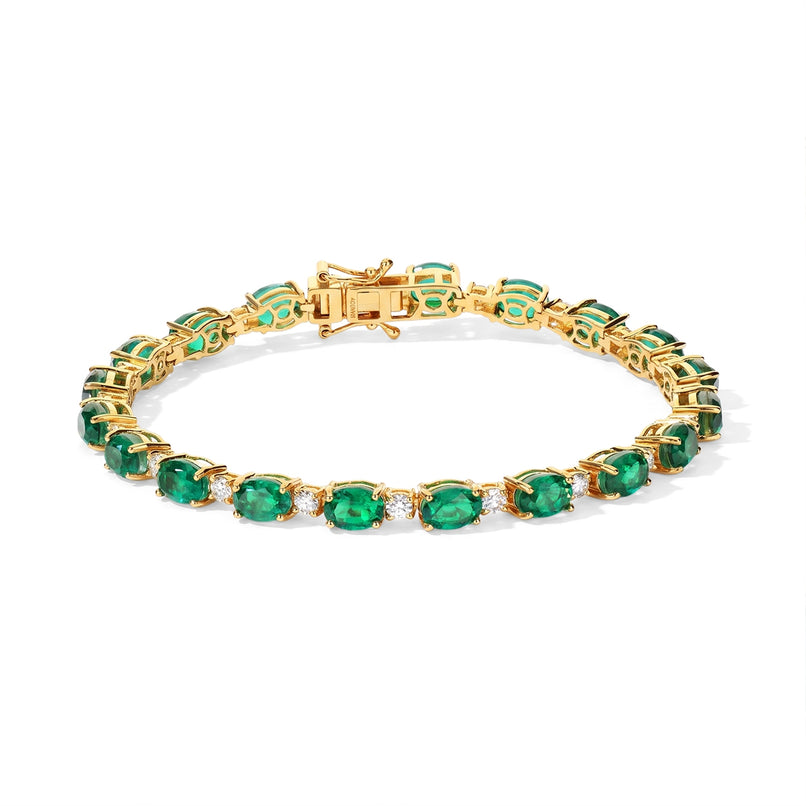 EverTrue - Colombian Colour Emeraldine Quartz & Moissanite Tennis Bracelet (Size - 8) in Yellow Gold Tone 22.50 Ct._8710167
