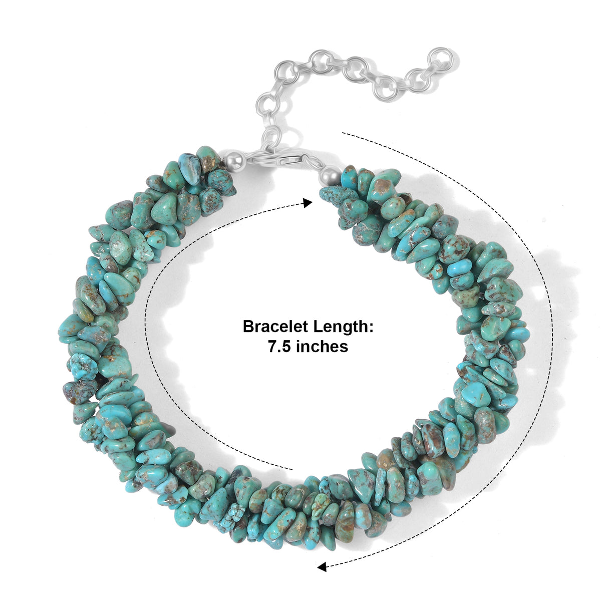 D'Joy - Blue Turquoise Bracelet (Size - 7.5+2 Ext) in Rhodium Overlay Sterling Silver 100.00 Ct. V32513613 5