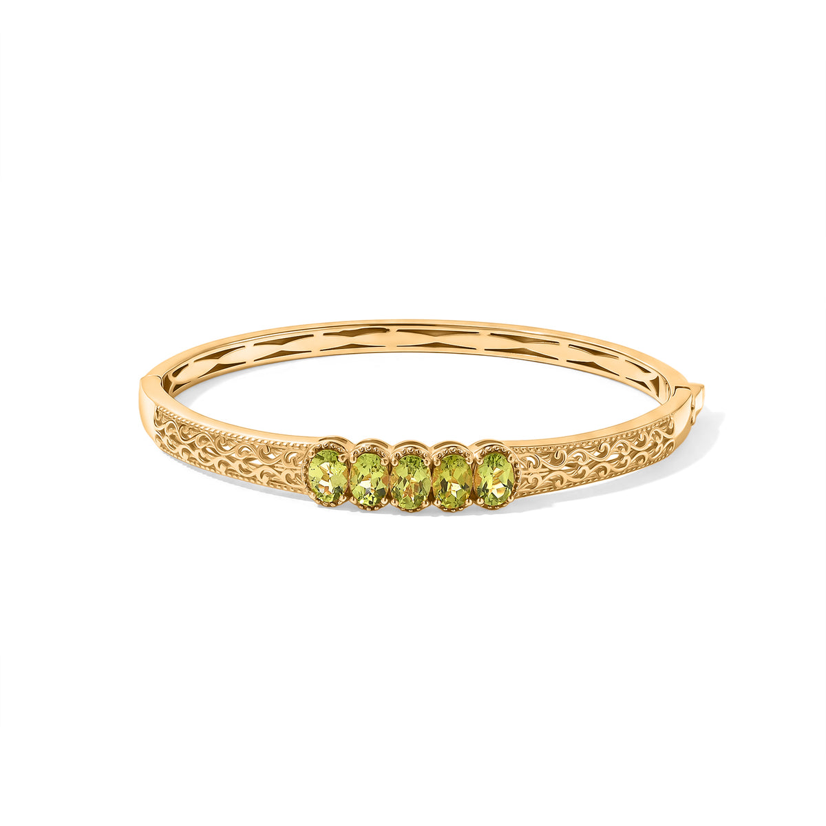 EverTrue - Natural Hebei Peridot 5 Stone Bangle (Size - 7.5) in Yellow Gold Tone 4.15 Ct. V32576681 0