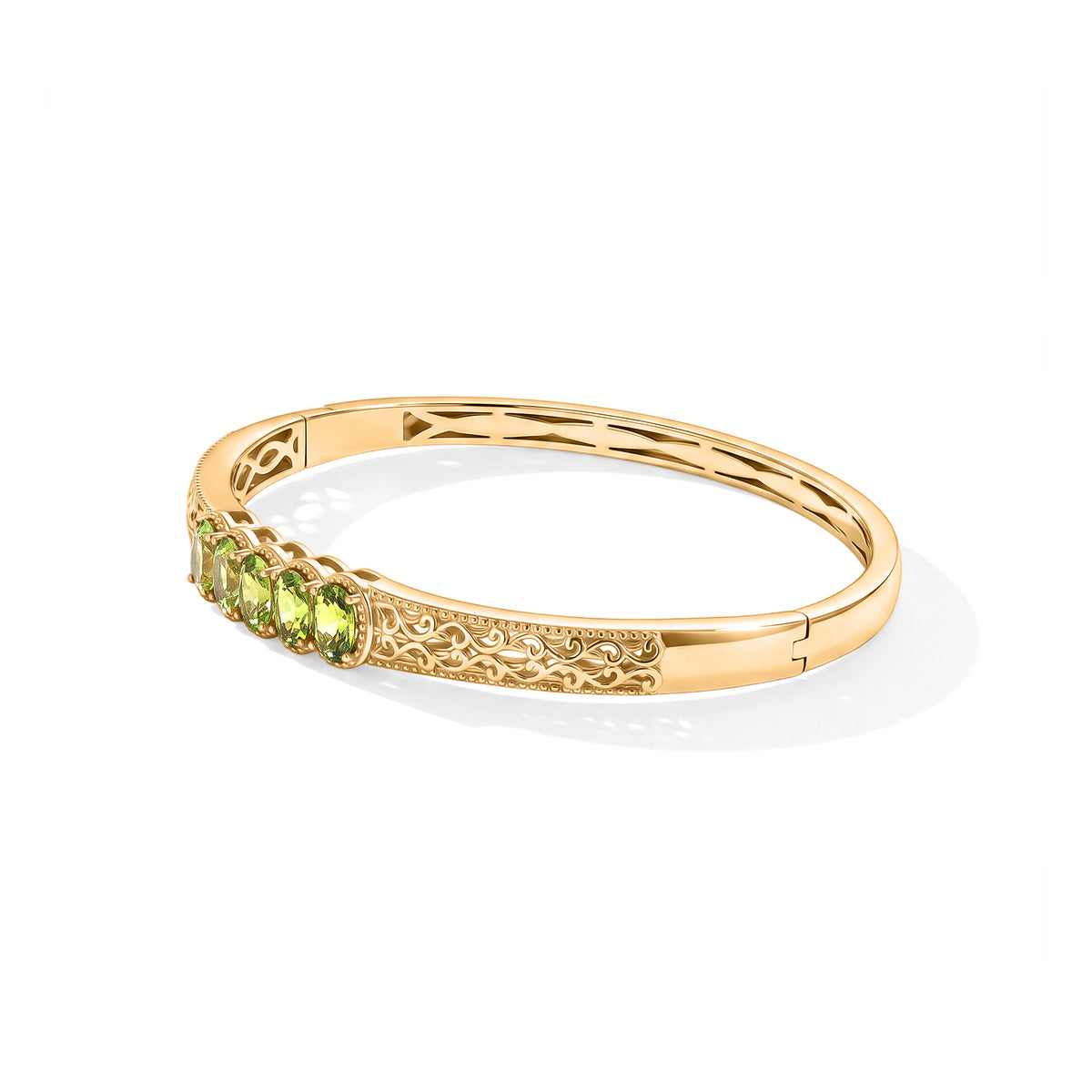EverTrue - Natural Hebei Peridot 5 Stone Bangle (Size - 7.5) in Yellow Gold Tone 4.15 Ct. V32576681 4