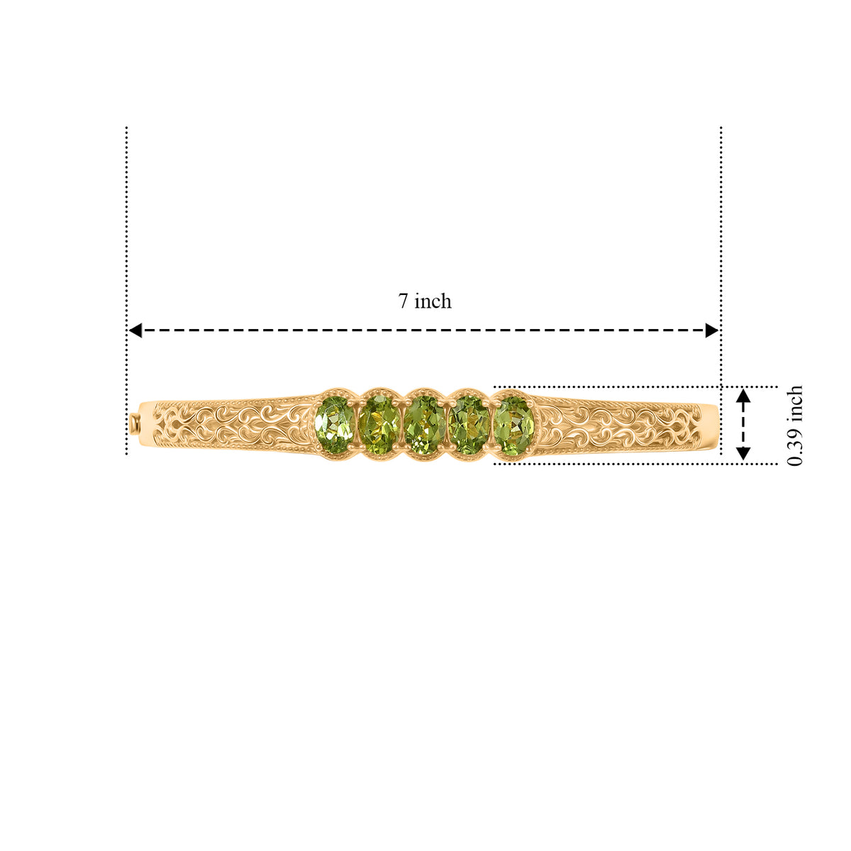 EverTrue - Natural Hebei Peridot 5 Stone Bangle (Size - 7.5) in Yellow Gold Tone 4.15 Ct. V32576681 6