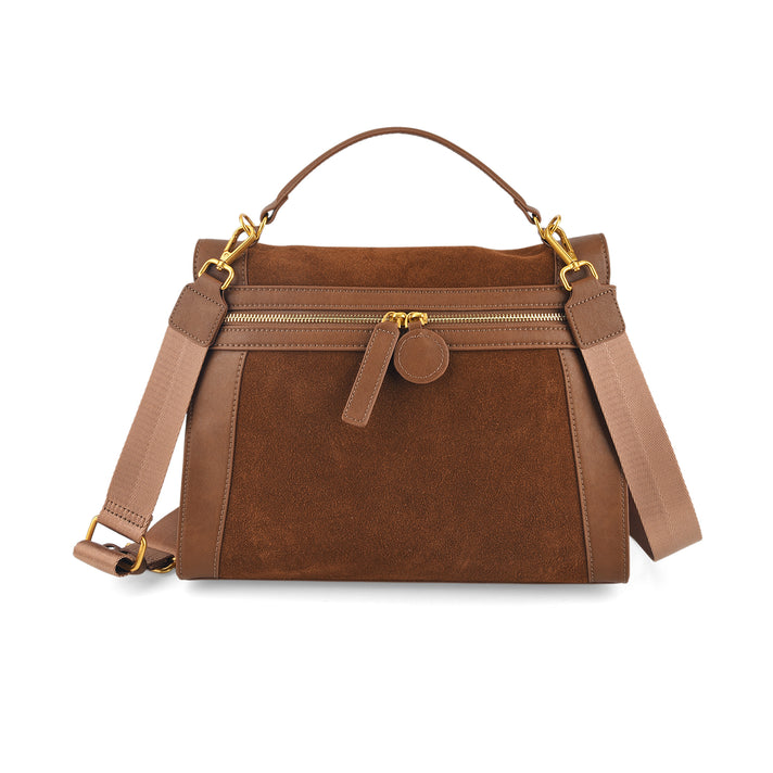 Genuine Leather Top Handle Satchel Bag with Dual Detachable Shoulder Straps - Brown 8710941 1