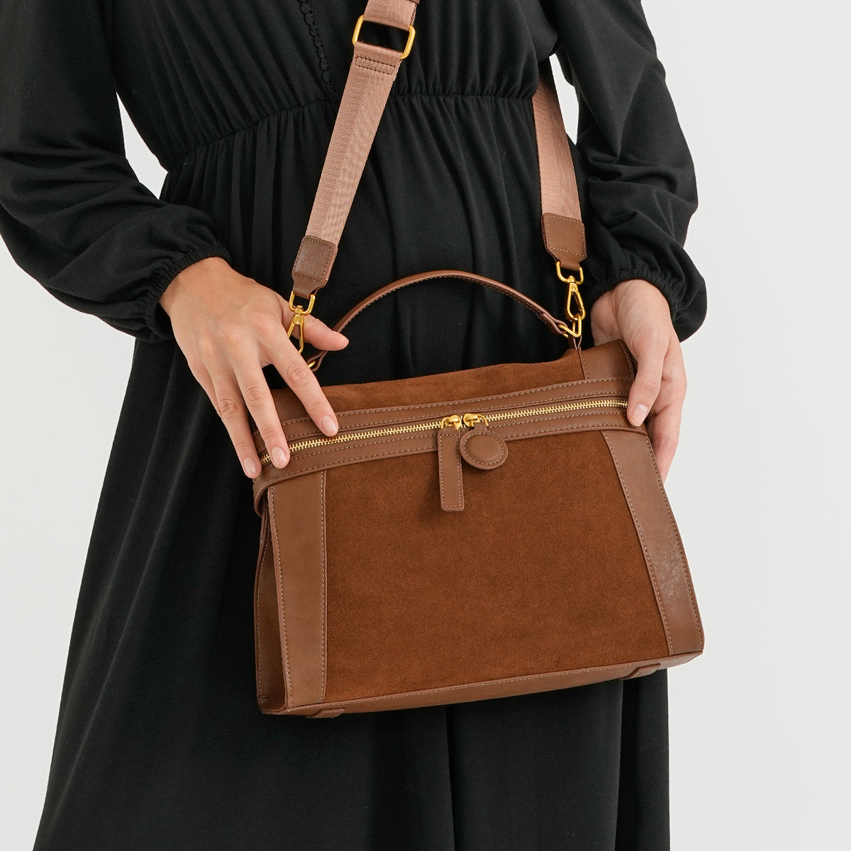 Genuine Leather Top Handle Satchel Bag with Dual Detachable Shoulder Straps - Brown 8710941 3