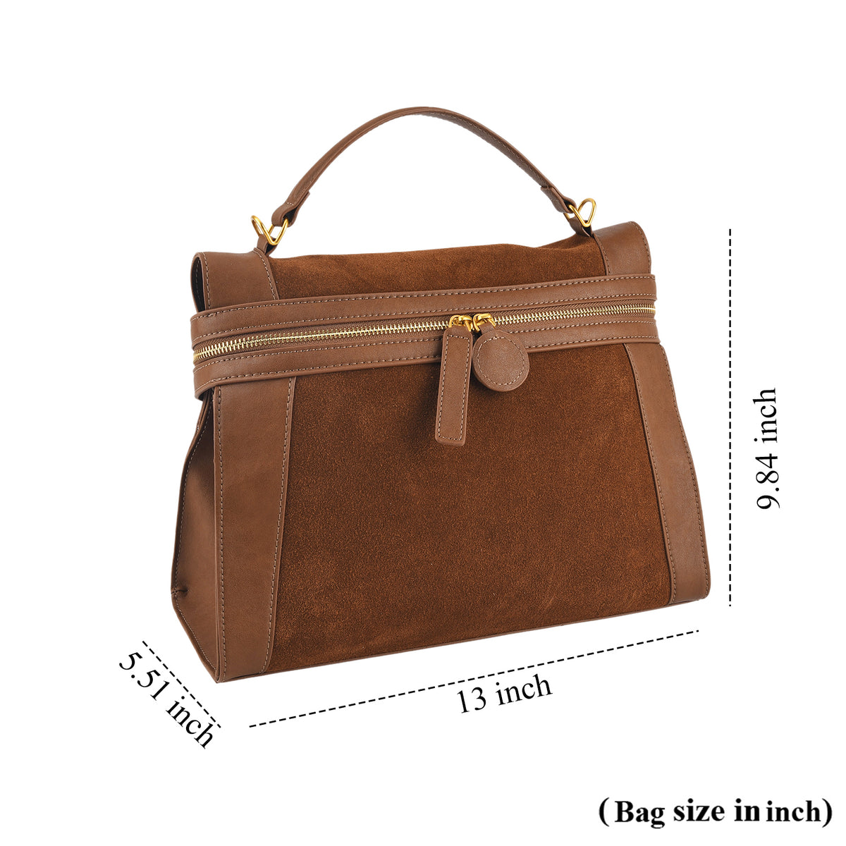 Genuine Leather Top Handle Satchel Bag with Dual Detachable Shoulder Straps - Brown 8710941 6