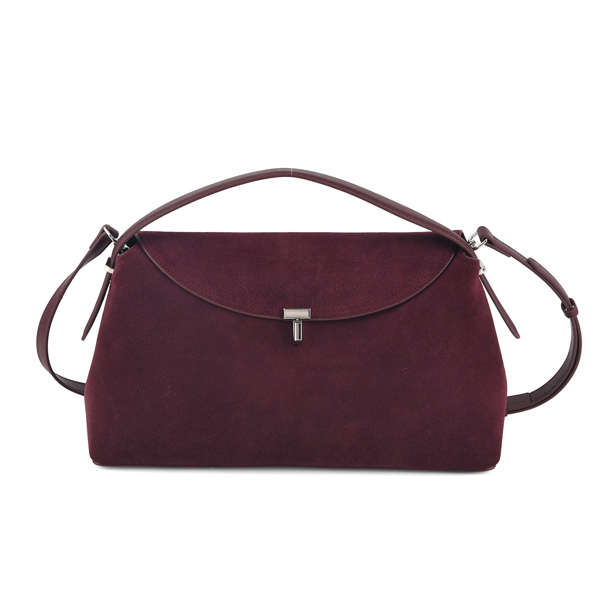 Genuine Leather Crossbody Bag with Secure Lock Closure  - Burgundy 8710980 0