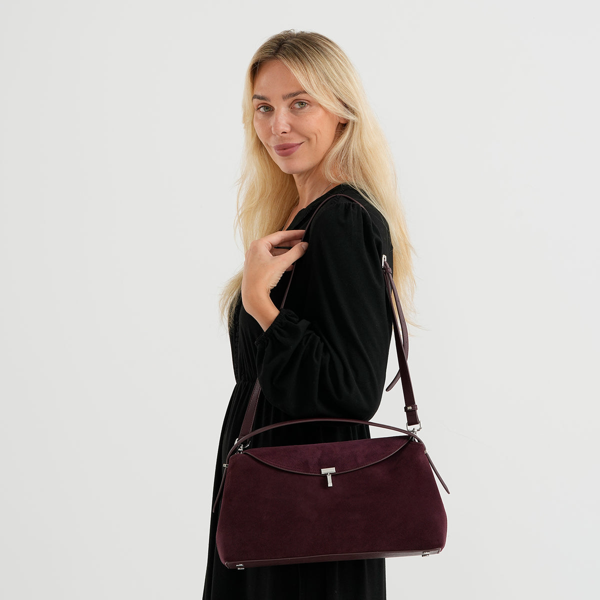 Genuine Leather Crossbody Bag with Secure Lock Closure  - Burgundy 8710980 1