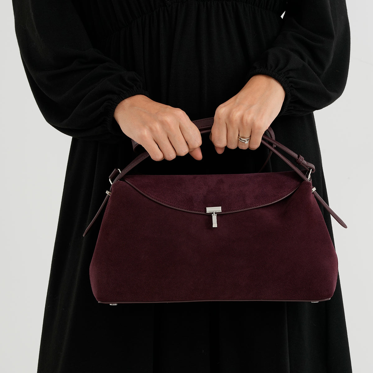Genuine Leather Crossbody Bag with Secure Lock Closure  - Burgundy 8710980 2