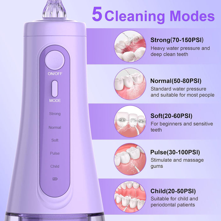 SEJOY Cordless Water Flosser with 5 Cleaning Modes, 6 Jet Tips &amp; IPX7 Waterproof Design - Purple 8712276 2