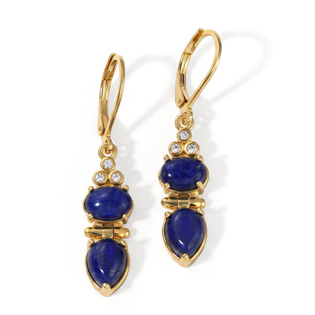 EverTrue - Lapis Lazuli &amp; Moissanite Dangling Earring with Lever Back in Yellow Gold Tone 6.10 Ct. 8712389 1