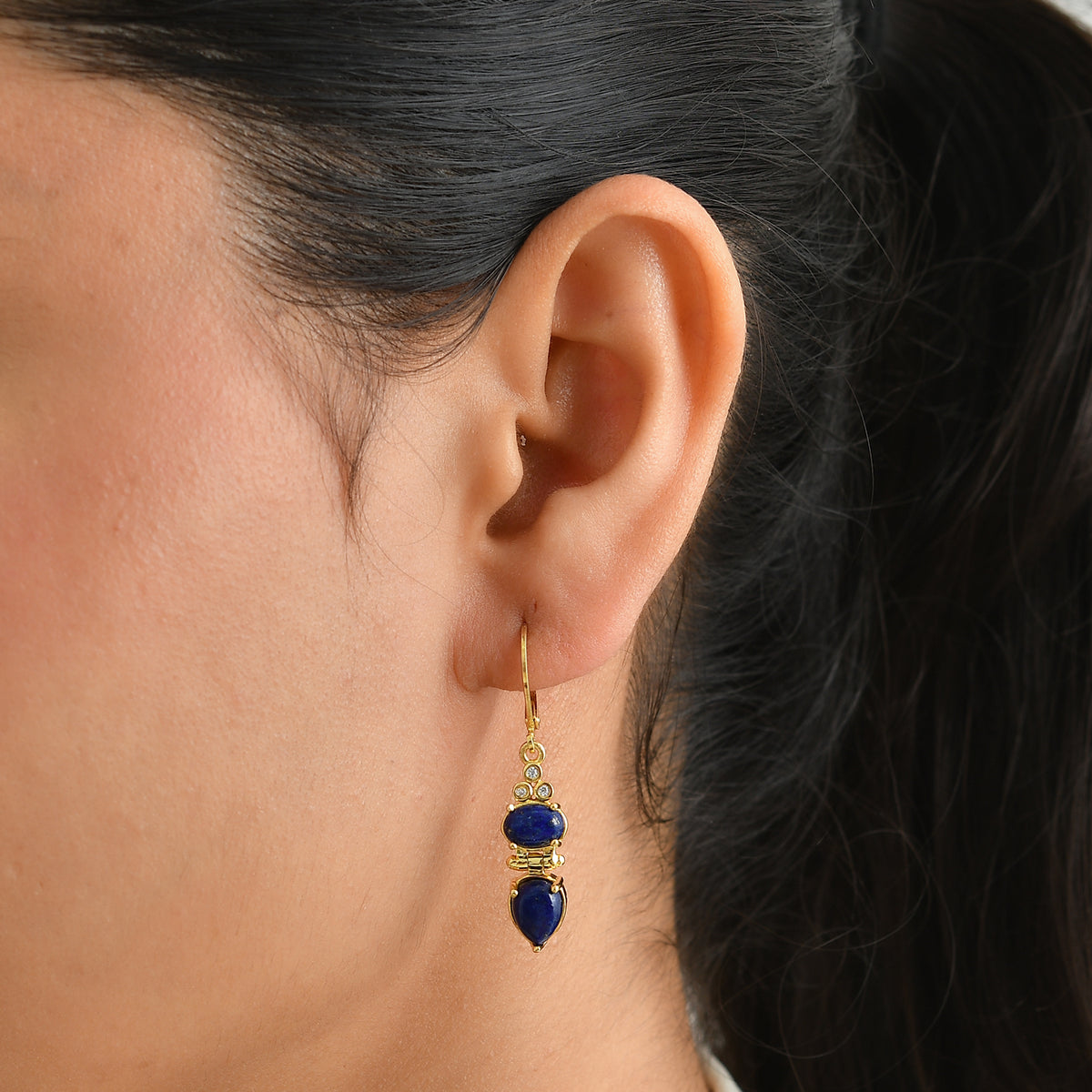 EverTrue - Lapis Lazuli &amp; Moissanite Dangling Earring with Lever Back in Yellow Gold Tone 6.10 Ct. V32564620 2