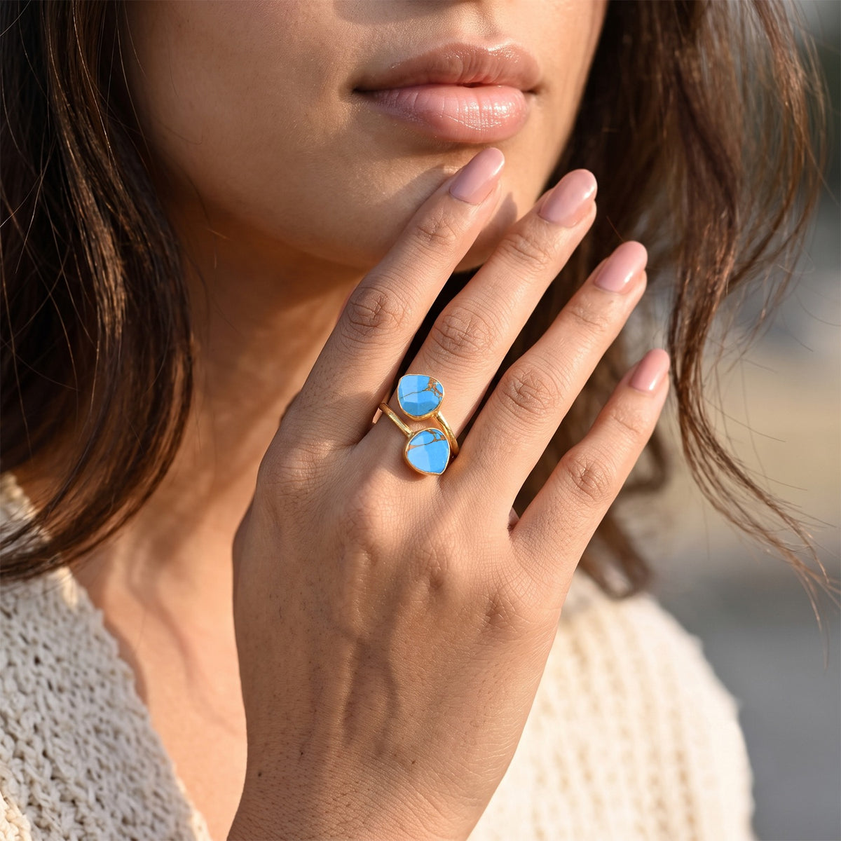 Blue Tourquise Elegant Adjustable Bypass Ring in Gold Tone 5.00 Ct. 8712470 1