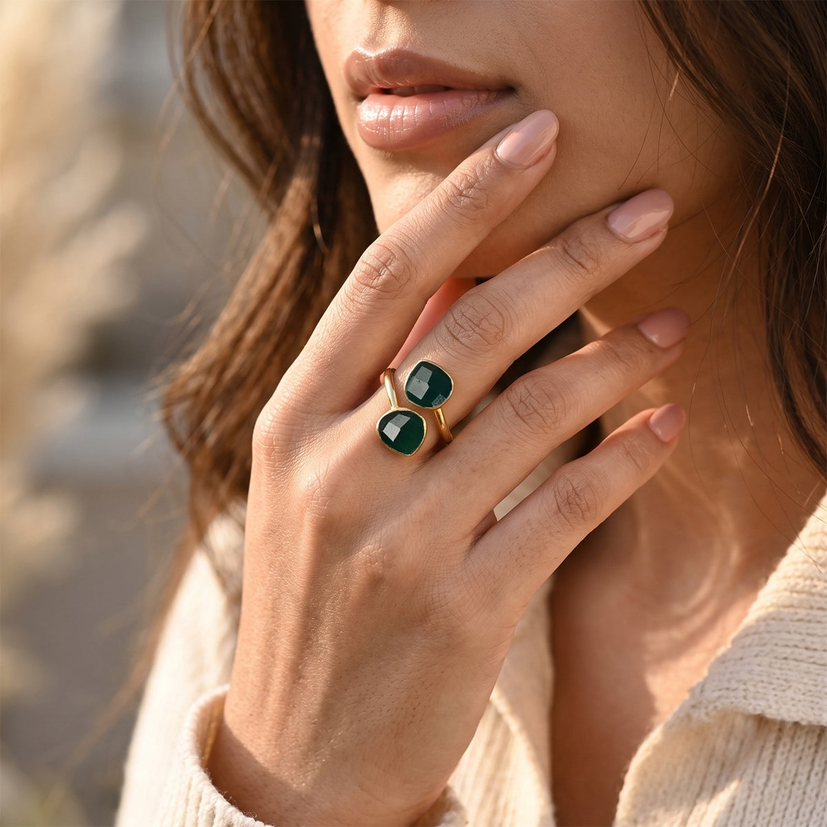 Green Onyx Elegant Adjustable Bypass Ring in Gold Tone 5.00 Ct. 8712472 2