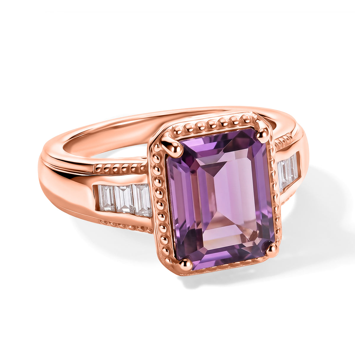 D'Joy Rose De France Amethyst, Moissanite Main Stone With Side Stone Ring in Rose GoldSterling Silver  3.491  Ct. 8712611 0