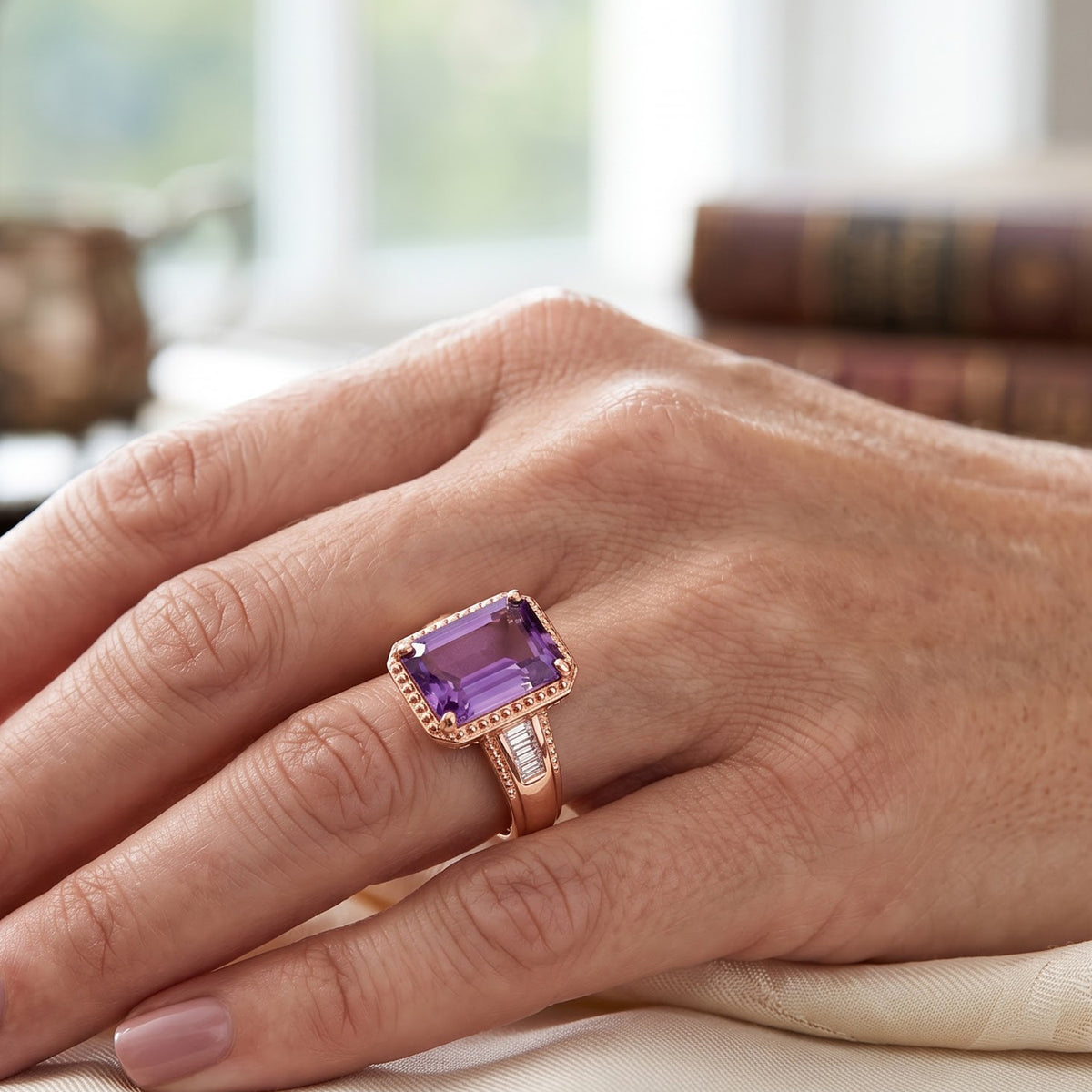 D'Joy Rose De France Amethyst, Moissanite Main Stone With Side Stone Ring in Rose GoldSterling Silver  3.491  Ct. 8712611 1