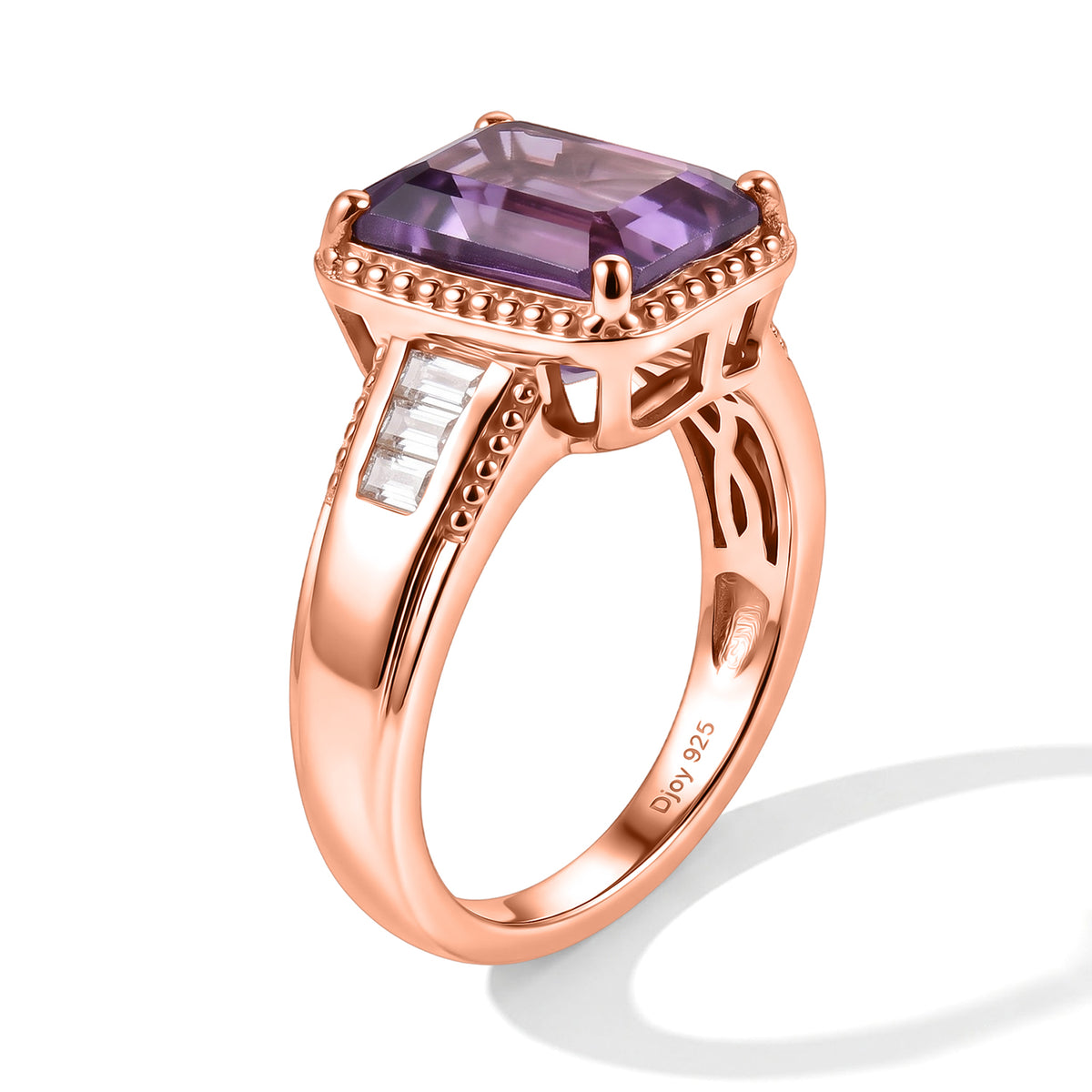 D'Joy Rose De France Amethyst, Moissanite Main Stone With Side Stone Ring in Rose GoldSterling Silver  3.491  Ct. 8712611 2