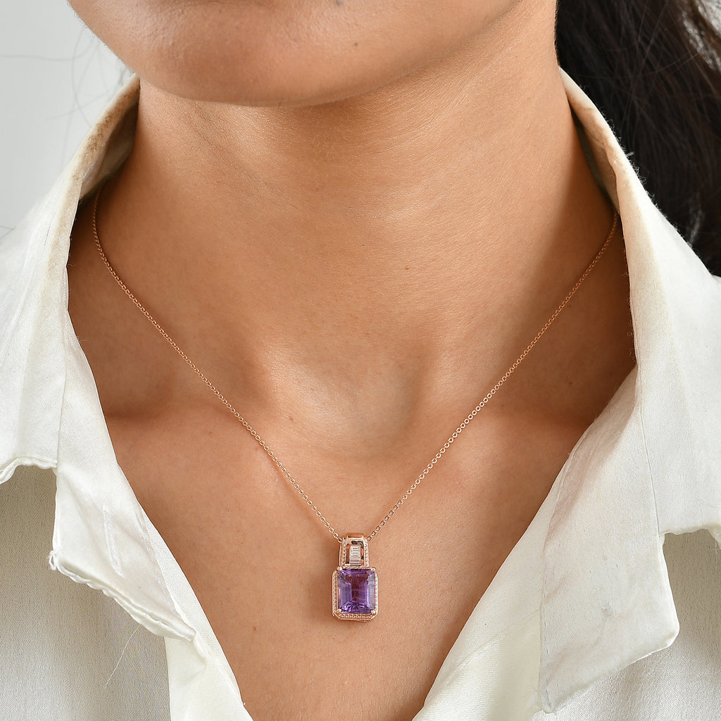 D'Joy - Rose De France Amethyst & Moissanite Pendant in Rose Gold Plated Sterling Silver 3.30 Ct._8712631_1