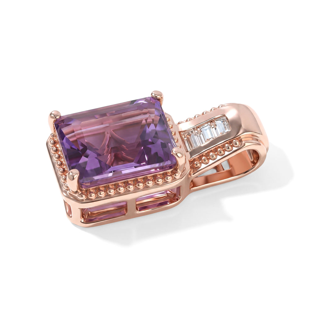 D'Joy - Rose De France Amethyst & Moissanite Pendant in Rose Gold Plated Sterling Silver 3.30 Ct._8712631_2