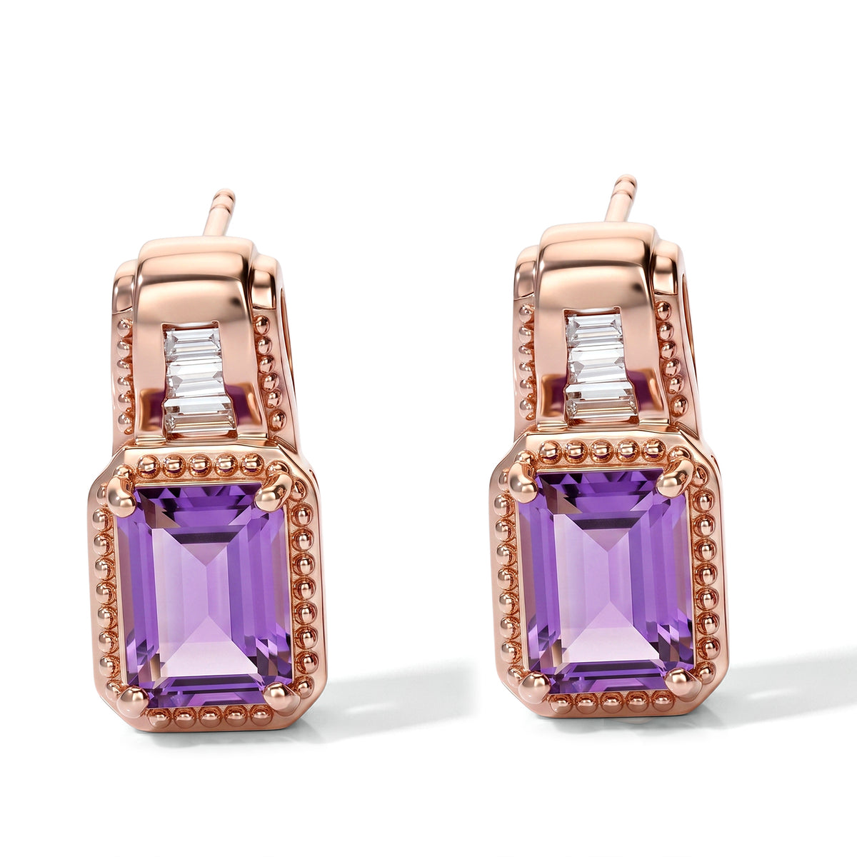 D'Joy - Rose De France Amethyst &amp; Moissanite Earring with Push Post in Rose Gold Plated Sterling Silver 3.15 Ct. 8712632 0
