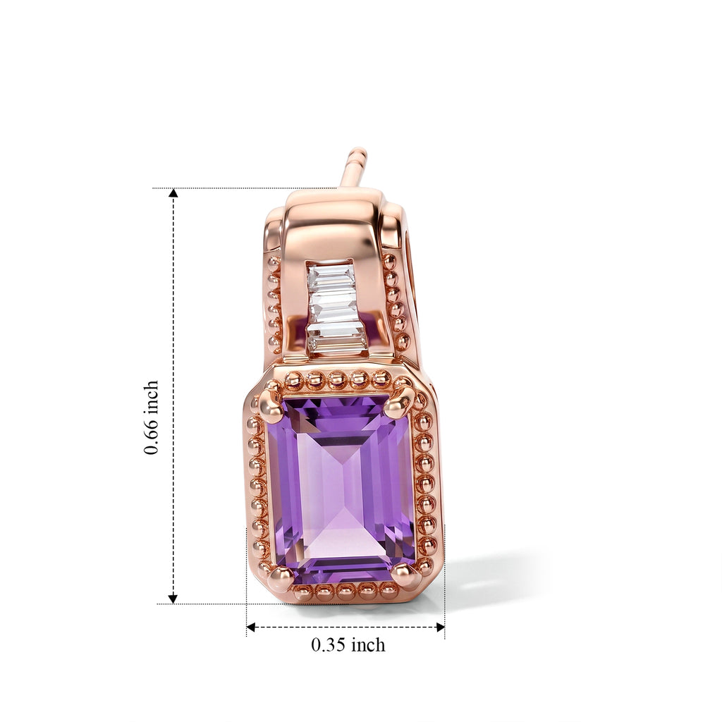D'Joy - Rose De France Amethyst & Moissanite Earring with Push Post in Rose Gold Plated Sterling Silver 3.15 Ct._8712632_3
