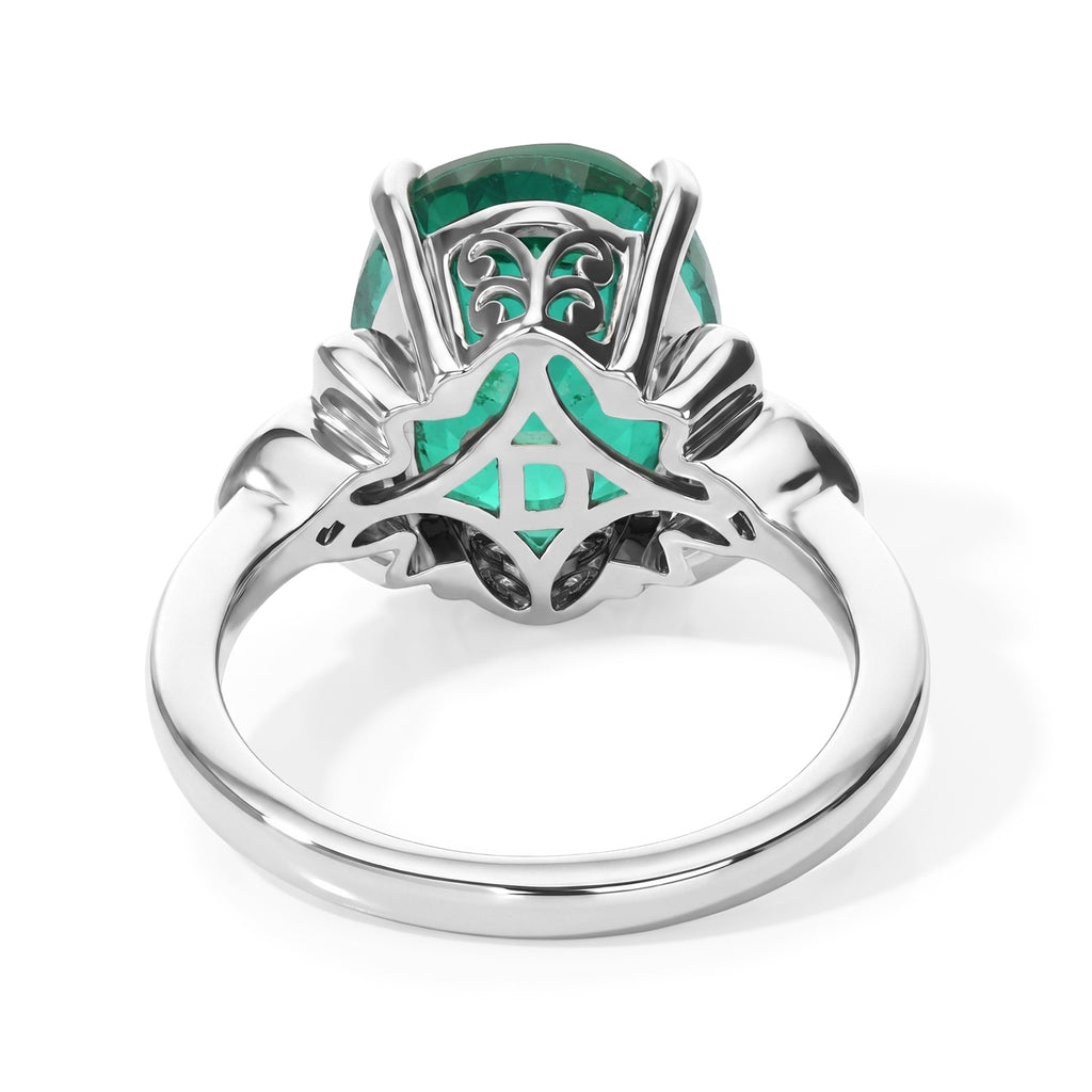D'Joy - Colombian Colour Emeraldine Quartz & White Zircon Ring in Platinum Overlay Sterling Silver 5.67 Ct._8712675_3