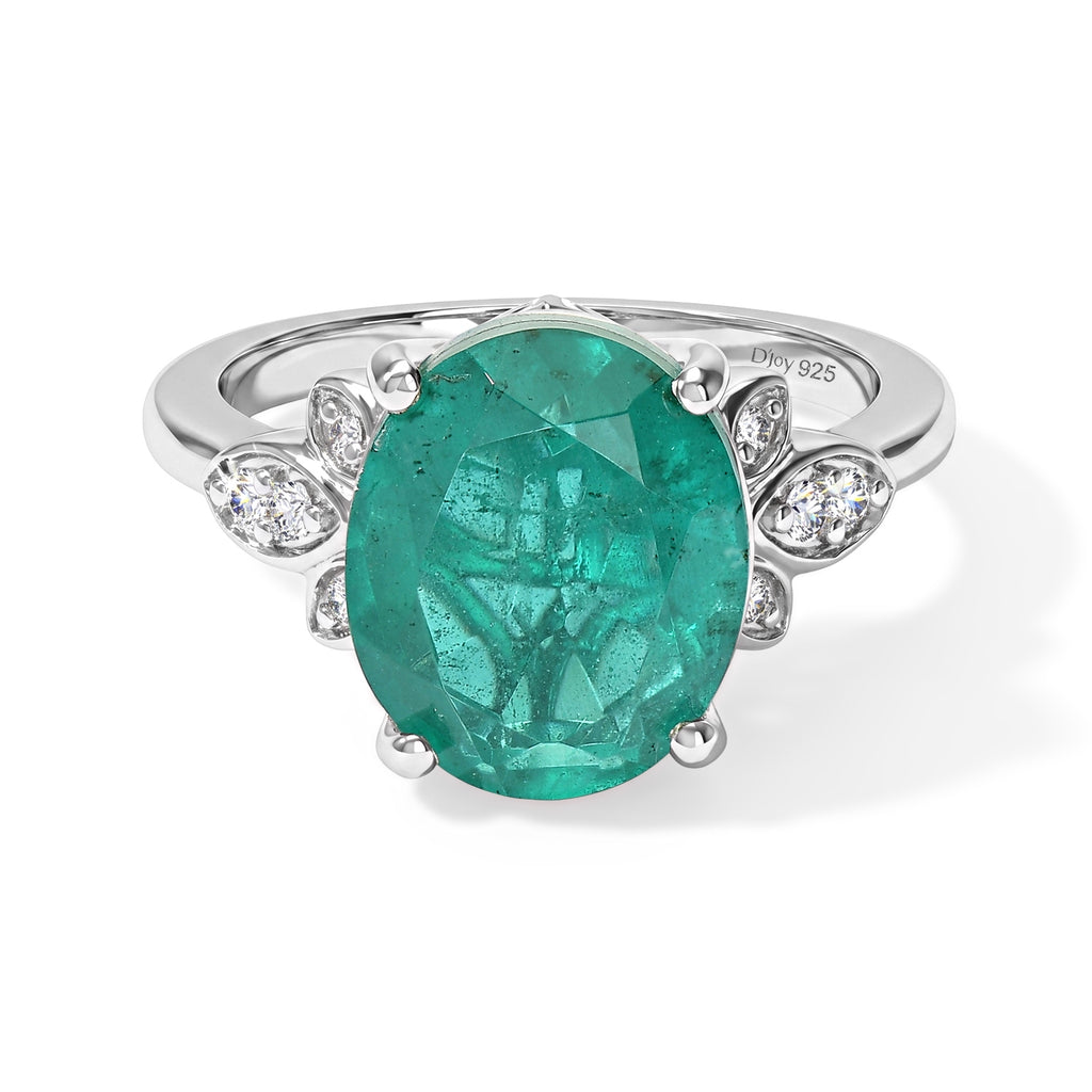 D'Joy - Colombian Colour Emeraldine Quartz & White Zircon Ring in Platinum Overlay Sterling Silver 5.67 Ct._8712680
