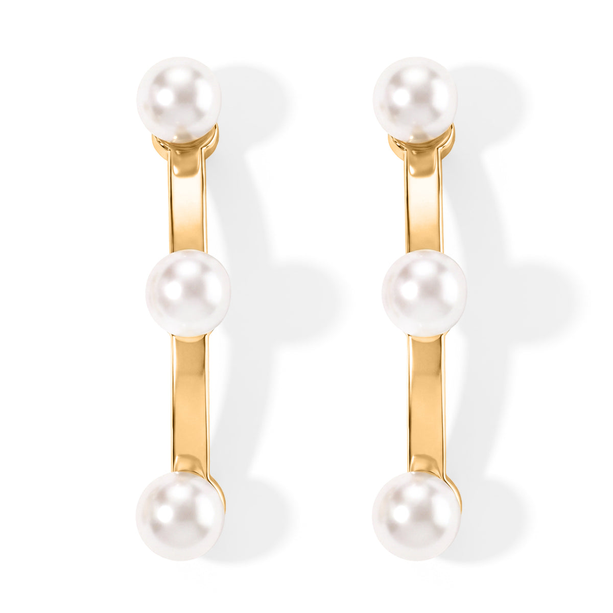 White Fresh Water Pearl  Dangle Earring with Push Back in Yellow Gold Plated Sterling Silver V32669162 0