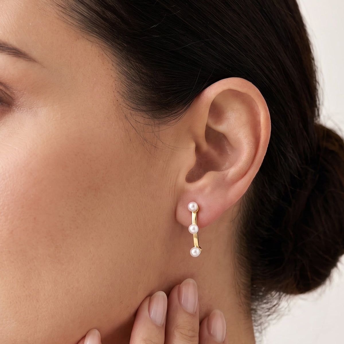 White Fresh Water Pearl  Dangle Earring with Push Back in Yellow Gold Plated Sterling Silver V32669162 3