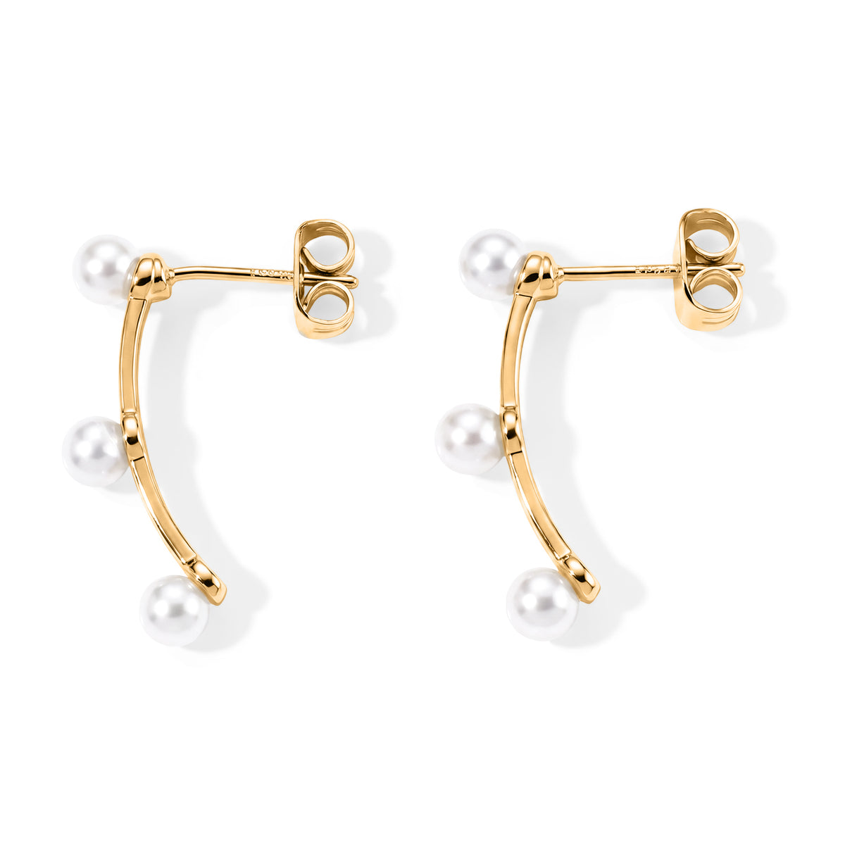 White Fresh Water Pearl  Dangle Earring with Push Back in Yellow Gold Plated Sterling Silver V32669162 4