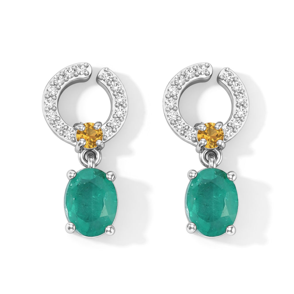 D'Joy - Colombian Colour Emeraldine Quartz, Citrine & White Zircon Dangling Earring with Push Post in Platinum Overlay Sterling Silver 3.87 Ct._8712702
