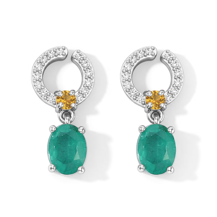 D'Joy - Colombian Colour Emeraldine Quartz, Citrine &amp; White Zircon Dangling Earring with Push Post in Platinum Overlay Sterling Silver 3.87 Ct. 8712702 1