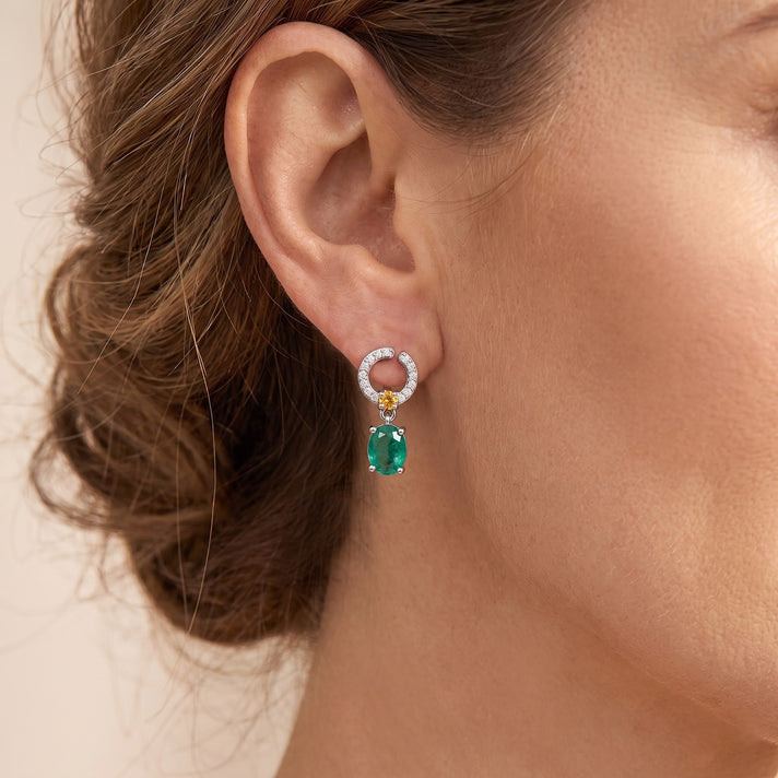 D'Joy - Colombian Colour Emeraldine Quartz, Citrine &amp; White Zircon Dangling Earring with Push Post in Platinum Overlay Sterling Silver 3.87 Ct. 8712702 2