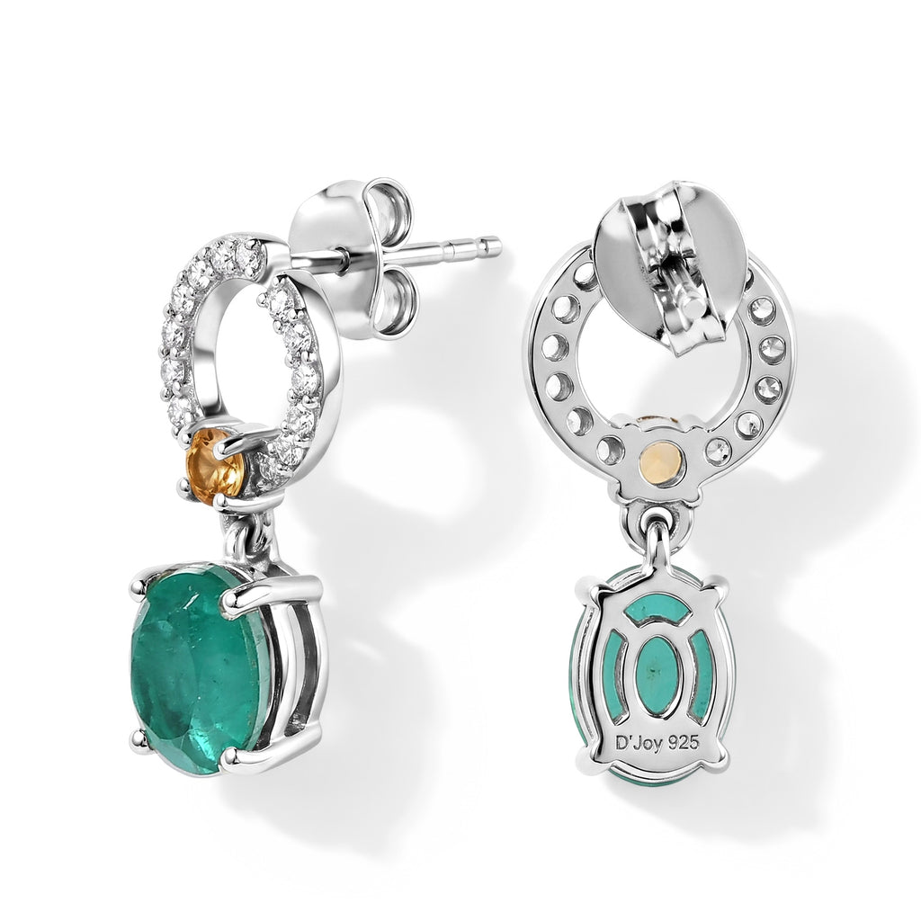 D'Joy - Colombian Colour Emeraldine Quartz, Citrine & White Zircon Dangling Earring with Push Post in Platinum Overlay Sterling Silver 3.87 Ct._8712702_3