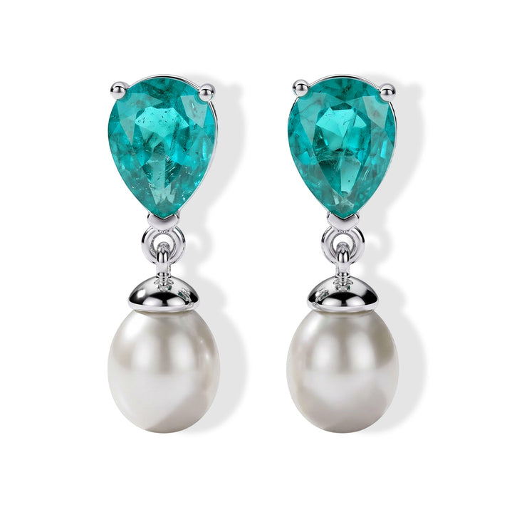Colombian Colour Emeraldine Quartz &amp; Fresh Water Pearl Dangling Earring with Push Post in Yellow Gold Plated Sterling Silver 7.33 Ct. 8712703 1