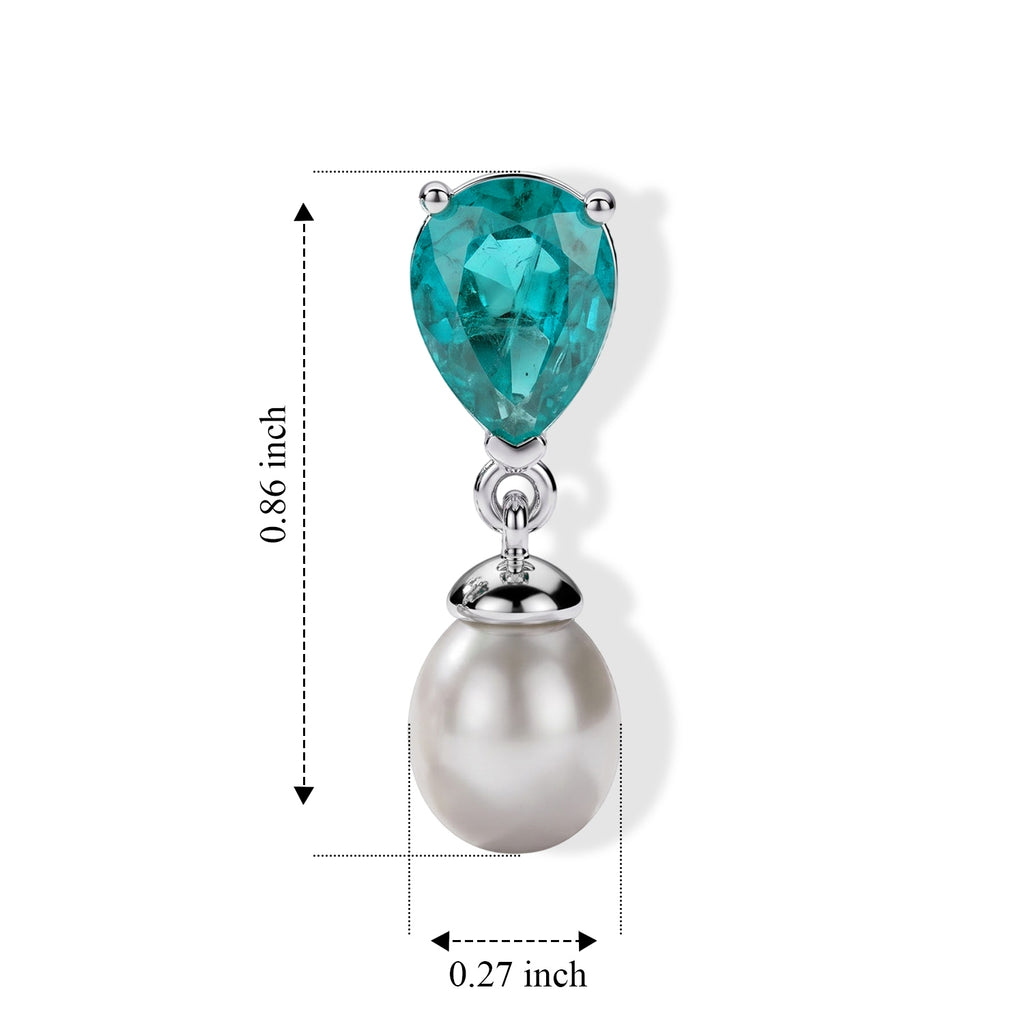 Colombian Colour Emeraldine Quartz & Fresh Water Pearl Dangling Earring with Push Post in Platinum Overlay Sterling Silver 7.33 Ct._8712703_3