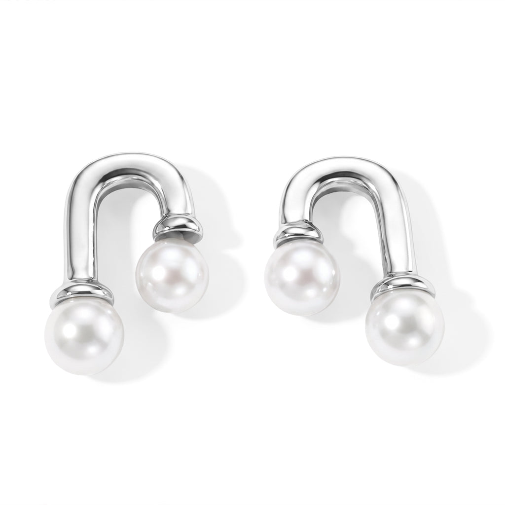White Fresh Water Pearl Beads Earring with Push Back in Rhodium Overlay Sterling Silver 4.00 Ct._8712721