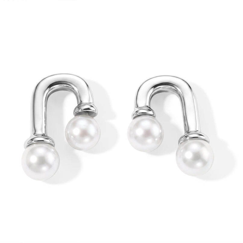White Fresh Water Pearl Beads Earring with Push Back in Rhodium Overlay Sterling Silver 4.00 Ct._8712721