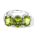D'Joy - Natural Hebei Peridot & White Diamond Trilogy Ring in Rhodium Overlay Sterling Silver 5.90 Ct._8712723