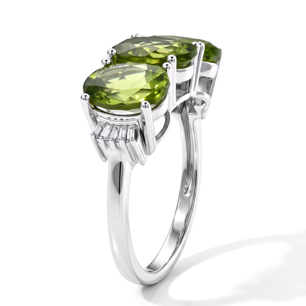 D'Joy - Natural Hebei Peridot & White Diamond Trilogy Ring in Rhodium Overlay Sterling Silver 5.90 Ct._8712723_3
