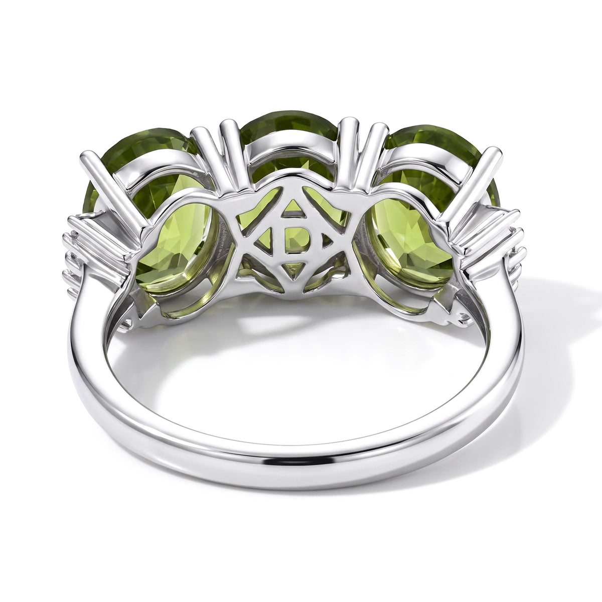 D'Joy - Natural Hebei Peridot and Natural White Diamond Trilogy Ring in Rhodium Overlay Sterling Silver 5.90 Ct. 8712723 5