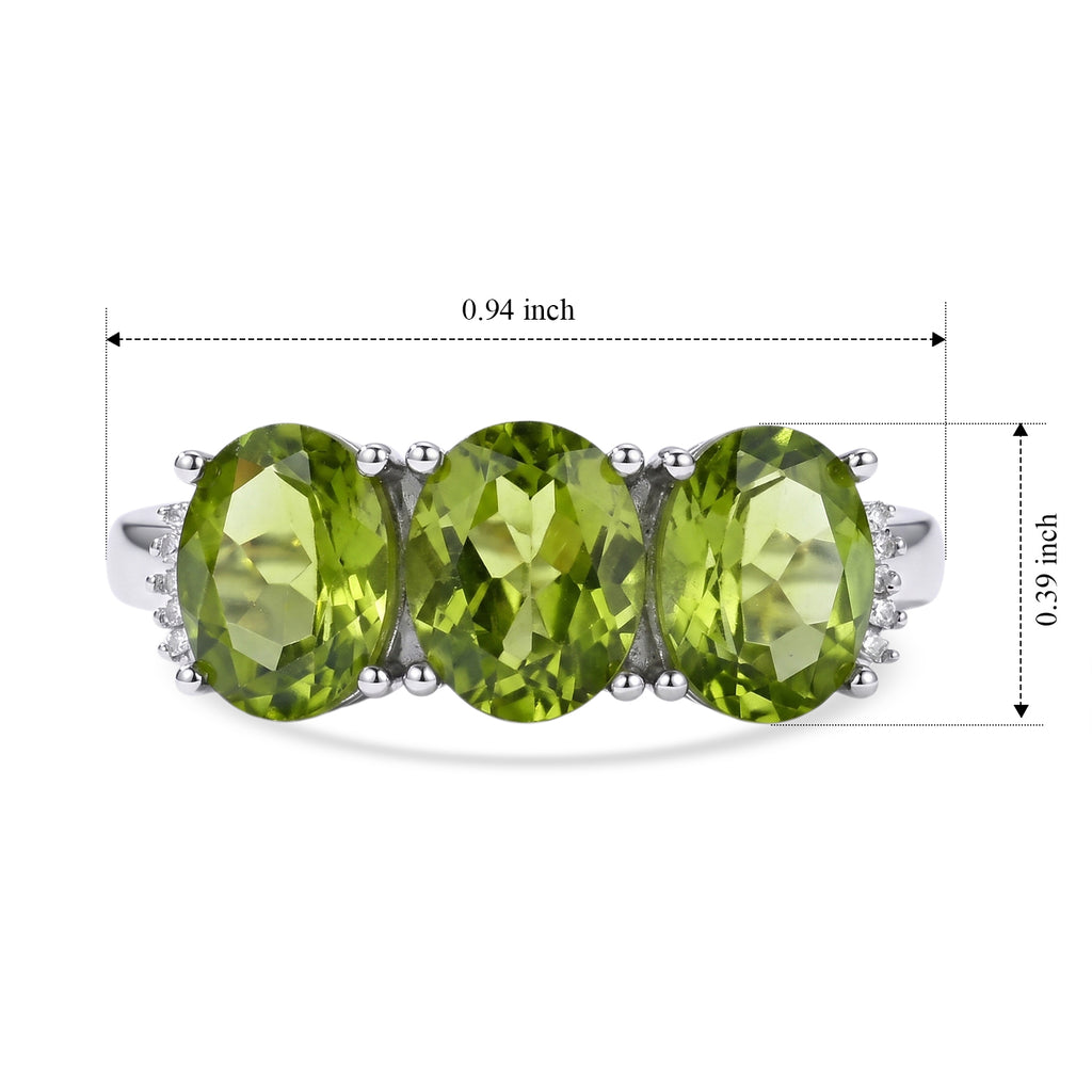 D'Joy - Natural Hebei Peridot & White Diamond Trilogy Ring in Rhodium Overlay Sterling Silver 5.90 Ct._8712723_5
