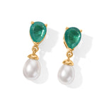 Colombian Colour Emeraldine Quartz & Fresh Water Pearl Dangling Earring with Push Post in Yellow Gold Plated Sterling Silver 7.33 Ct._8712734