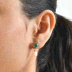 Colombian Colour Emeraldine Quartz & Fresh Water Pearl Dangling Earring with Push Post in Yellow Gold Plated Sterling Silver 7.33 Ct._8712734_1