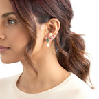 Colombian Colour Emeraldine Quartz & Fresh Water Pearl Dangling Earring with Push Post in Yellow Gold Plated Sterling Silver 7.33 Ct._8712734_2